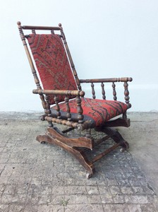 Alter gemütlicher Schaukelstuhl Holz gewebter Stoff um 1900 | eBay