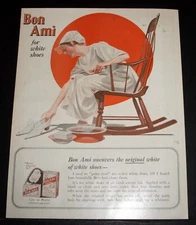 1921 OLD MAGAZINE PRINT AD, BON AMI CLEANER-UNCOVER THE ORIGINAL WHITE OF SHOES!