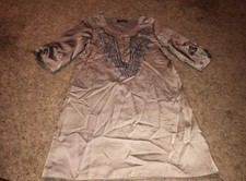 Theme Womens Sz Small Taupe Brown Shirt Dress Polyester Button V Neck