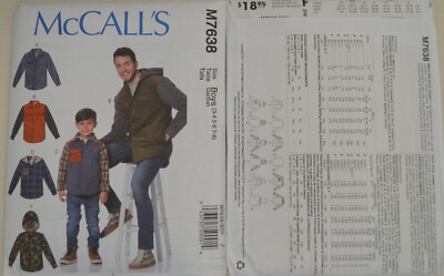 McCalls 7638 - Men's and Boys' Jacket : Hood and Pocket Variations.