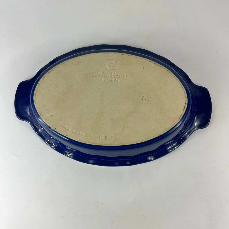 Emile Henry Casserole Dish Cobalt Blue France Stone Oval Scalloped Lrg Baking Foto 3 de 4