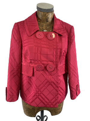 MARKS & SPENCER JACKET COAT 14 CERISE PINK Ottoman Jacquard Pea Button Up Short