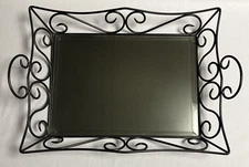 PartyLite Decorative Tray Scroll Metal With Glass Insert 20" x 14"