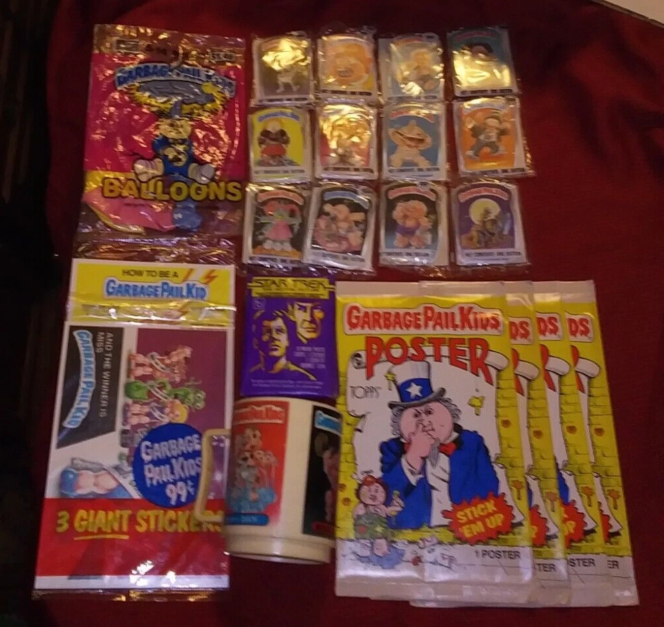 1985 GPK & STAR TREK LOTE LACRADO: PÔSTERES BOTÕES BALÕES COPO E PACOTES DE CERA VINTAGE - Imagem 2 de 4