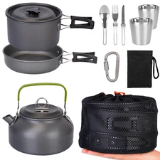 12PCS/Set Camping Cookware Mess Kit Pot Pan Cup Cook Set Backpacking Outdoor