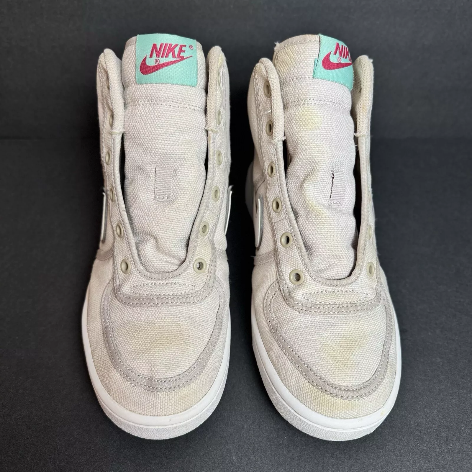 Chaussures Nike Vandal High Supreme beige kaki pointure 4,5 ans   sans lacets, taches lourdes