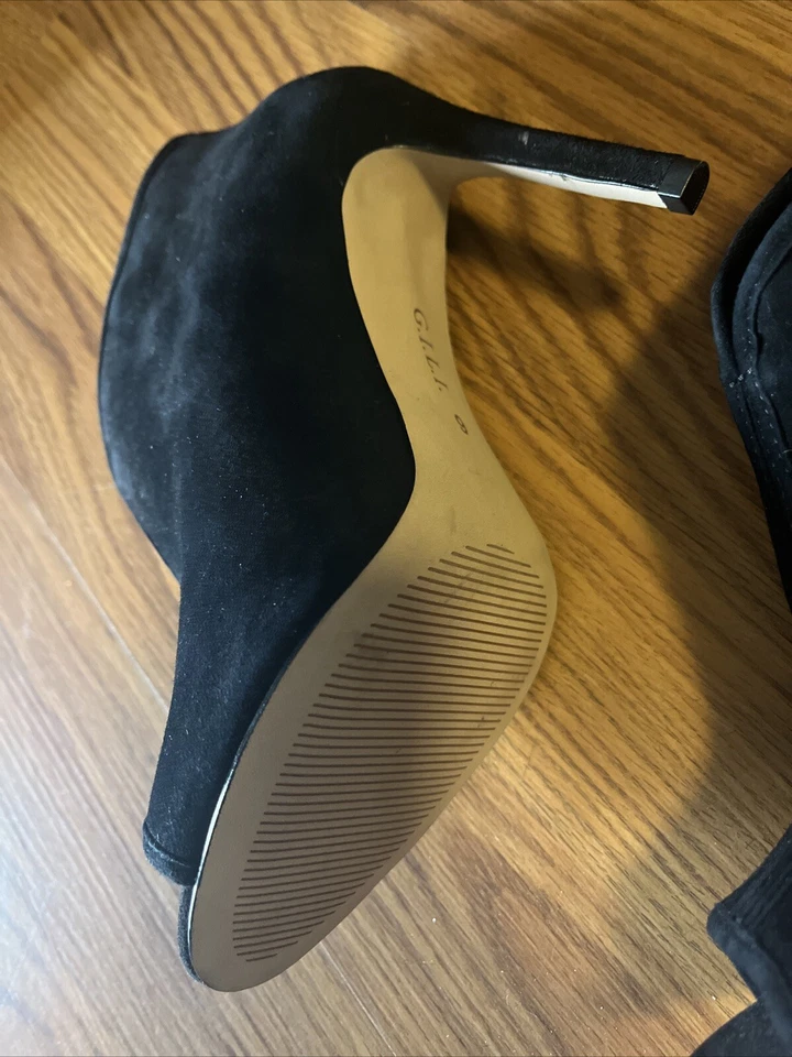 G.I.L.I. Peep Toe Cremallera Trasera - Botines Cuero Superior Negro Gamuza Talla 6M Foto 3 de 4