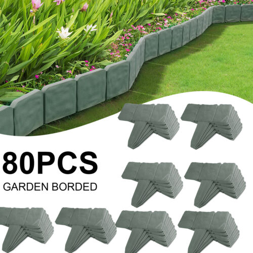 80PCS Home Garden Border Edging Plastic Fence Panel Stone Lawn Yard Flower Bed