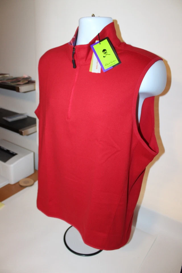 $128 New ROBERT GRAHAM 1/4 Zip Golf Vest Red UV Protection SKULL Addle Size L - Image 4 of 4