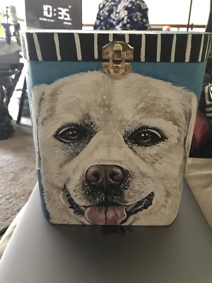 Custom hand painted portrait memorial LARGE Wood box Pet URN Golden Retriever
