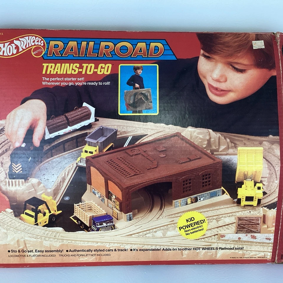 Hot Wheels Railroad Trains-To-Go with Box Mattel 1985 Vintage 80s Toy Rare - Image 2 of 4