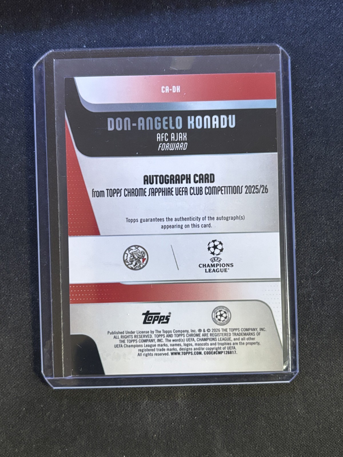 Don-Angelo Konadu 2025 Topps Chrome UEFA Sapphire #CA-DK RC Rookie Auto view 2