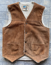 Vintage Sears Fieldmaster Sherpa Suede Vest Mens Small Western Leather VTG