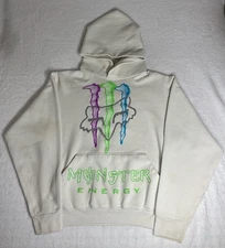 Vintage Y2K Fox Racing Monster Energy Hoodie Sweatshirt Size S Boxy Multicolor