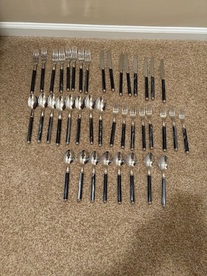 EME 18/10 Italy 40 Piece Arcadia Ebony/Black  Flatware Set Service For 8