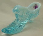 Fenton Blue Opalescent Hobnail Glass Slipper Shoe with Cat Head