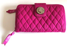 Vera Bradley Quilted Turnlock Zip Wallet Fuchsia Pink Silver Tone Hardware