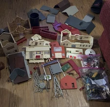 Vintage Build Your Own Farm Town Toy Set with Tractors and Animals (incomplete)