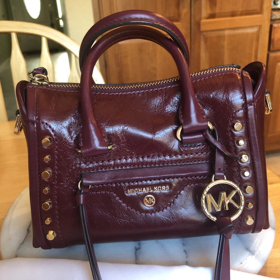MICHAEL KORS CARINE XS TOP ZIP SATCHEL SHOULDER CROSSBODY BAG BURGUNDY - Image 4 of 4