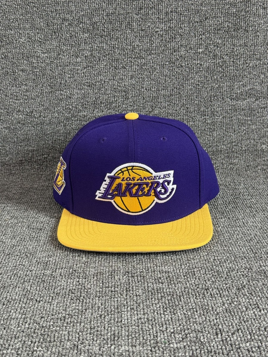 Mitchell & Ness Lakers Snapback Flat Brim Purple Gold Hat Adjustable