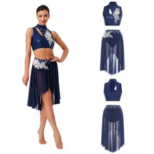 Womens Outfits Sequin Dress Hollow Out Dancewear Party Sleeveless Skirt Dance