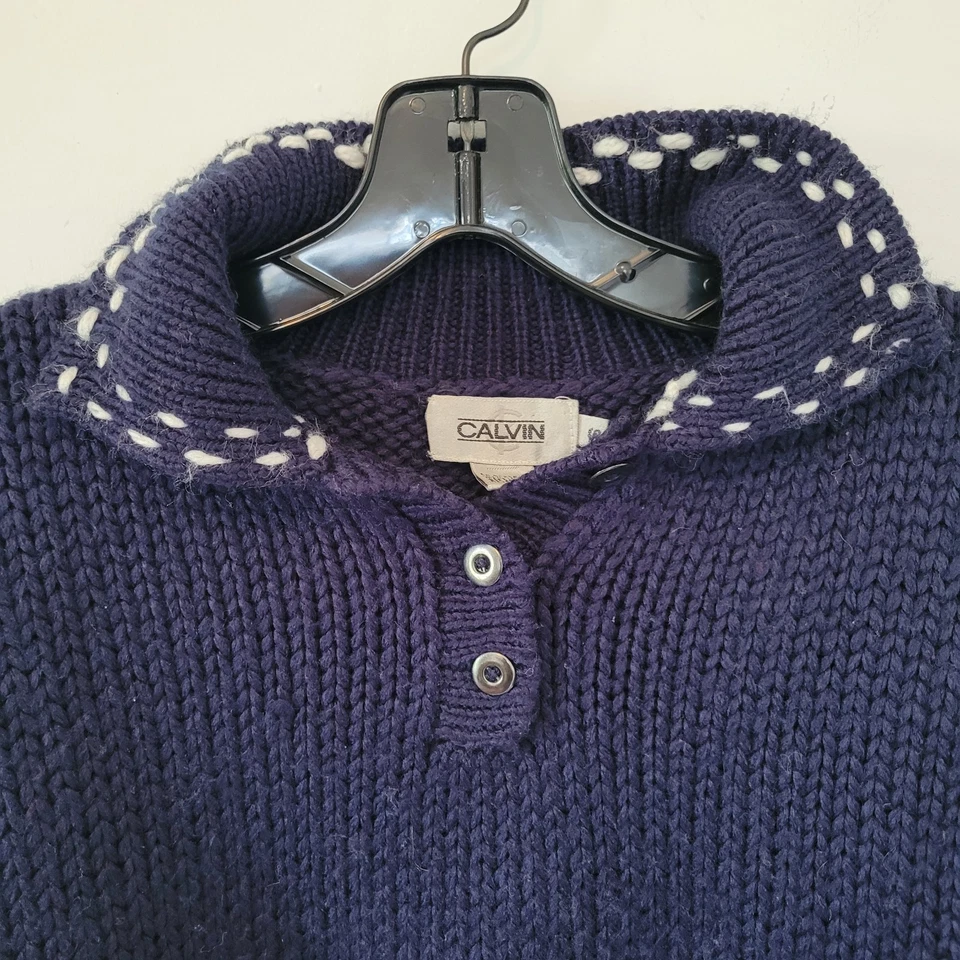 Vintage Early "Calvin" Calvin Klein Knit Sweater 80s colorblock Yellow Navy Sz S - Image 3 of 4