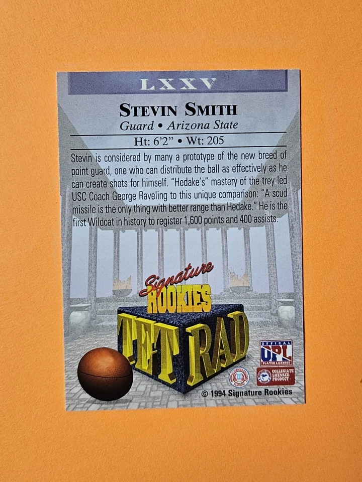 1994 SIGNATURE ROOKIES AUTOGRAPH Basketball Card LXXV STEVIN SMITH Mavericks LE - Image 2 of 3
