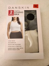 Danskin Women's 2 Pack Studio Bra, Black Salt / Moon Beam, Size M NIB Free SHIP