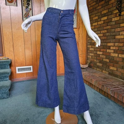 Vtg 70s Landlubber High Rise Waist Elephant Bell bottom Hippie Denim Jeans XS/S - Image 1 of 4