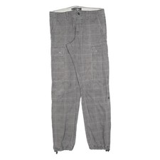 H&M Mens Cotton Blend Grey Regular Cargo Trousers W34 L34 Utility Casual Zip