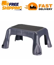 Plastic Step Stool, In-Mold Tread, 1-Step, Gray