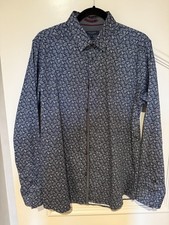 Ted Baker Shirt Mens Size 4 Navy Long Sleeve Button Up Pattern