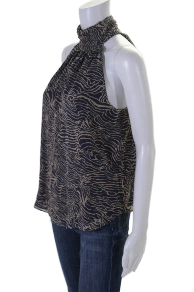Blusa para mujer Joie cuello falso sin mangas cierre de botones azul beige talla XXS Foto 2 de 4