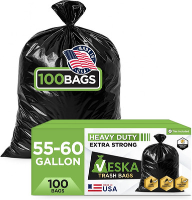 Veska 55-60 Gallon Trash Bags Heavy Duty (Megavalue 100 Bags W/Ties) 50-60 Gallo