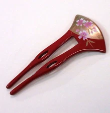 Kanzashi kimono Hair stick Cute handpainted makie ♪ Beautiful wooden lacquered h