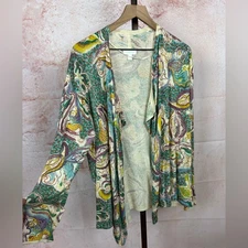 CHARTER CLUB artisan boho luxe cardigan sweater size L painterly artsy eclectic