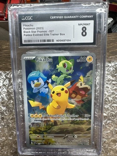 CGC 8- Pikachu 027 SVP Black Star Promo - Paldea Evolved ETB Pokemon