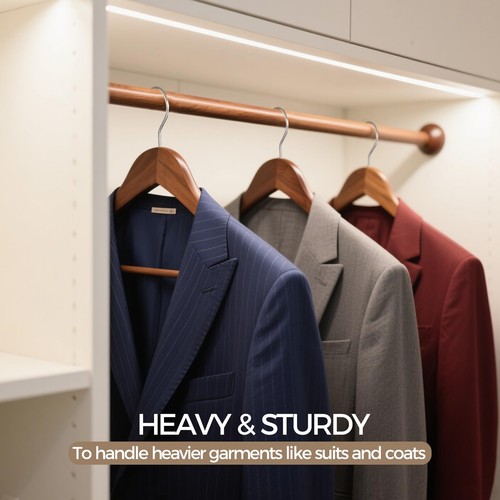 Premium Wooden Hangers 6-Pack – Wide Shoulder Non-Slip Design for Coats, Jack... - Picture 3 of 7
