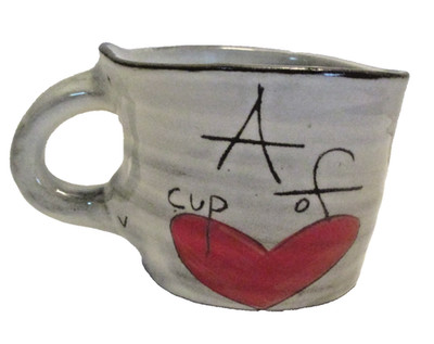 Hand Thrown Freeform Art Pottery Mug - Z Pots - Signed A Cup Of Heart Drink It