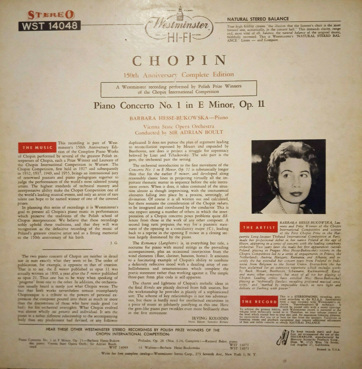 WESTMINSTER STEREO WST 14048 CHOPIN HESSE-BUKOWSKA VSOO WESTMINSTER STEREO WST 14048 CHOPIN HESSE-BUKOWSKA VSOO