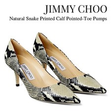 Jimmy Choo Beige/Black Python Embossed Leather Romy Pumps NWT