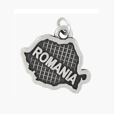 LGU  Sterling Silver Oxidized Country Map of Romania Charm (With Options)