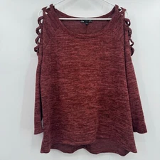 Naif Anthropologie Top Women Large Heather Brown Cold Shoulder Long Sleeve Knit