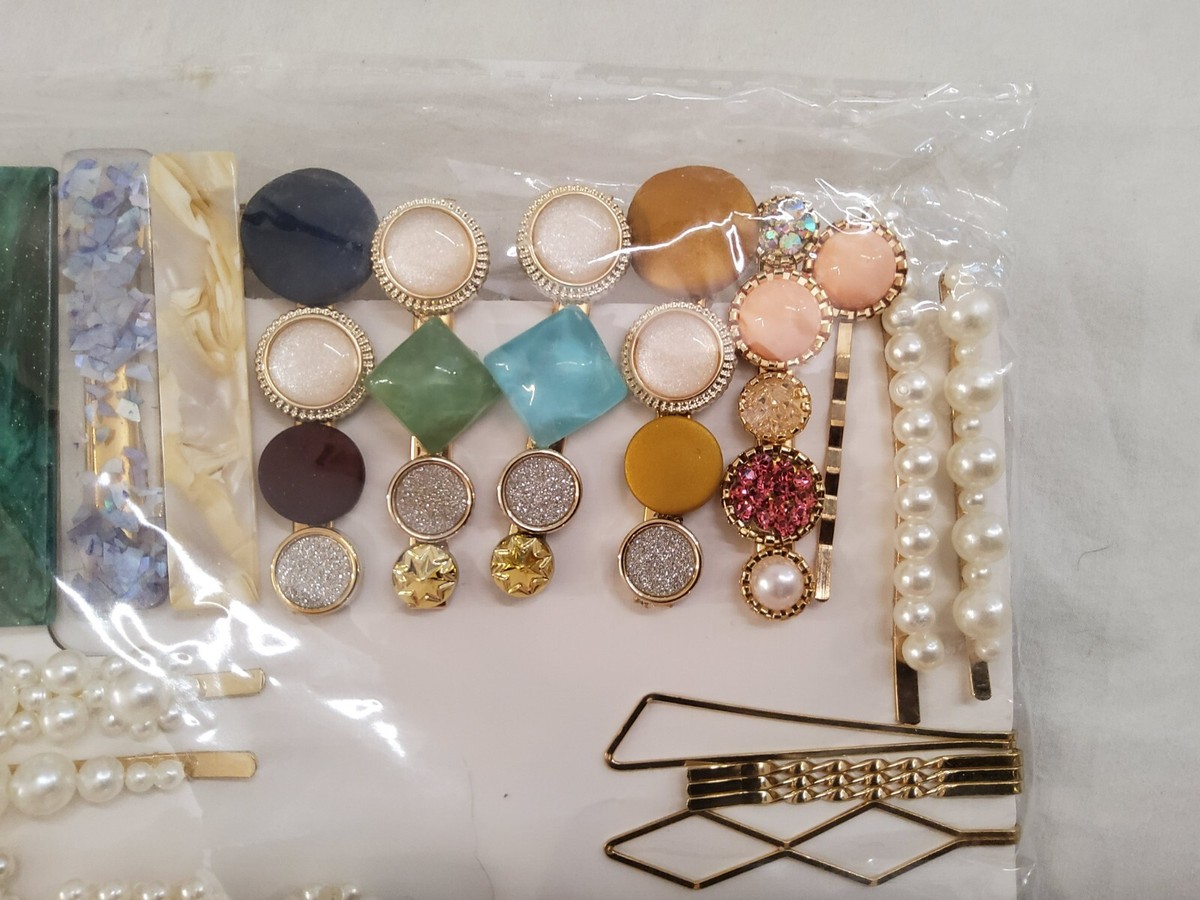 28 PCS Hingwah Pearls and Acrylic Resin Hair Clips, Handmade Hair Barret… HAIR CLIPS HINGWAH PEARLS ACRYLIC RESIN BARRETTES SET OF 28  main image 3