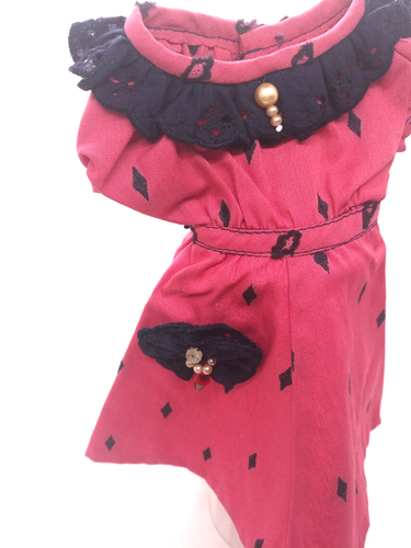 Vintage 60's Doll Dress Fusia-Navy Beads Made For AMY Madame Alexander 14" - Picture 2 of 3