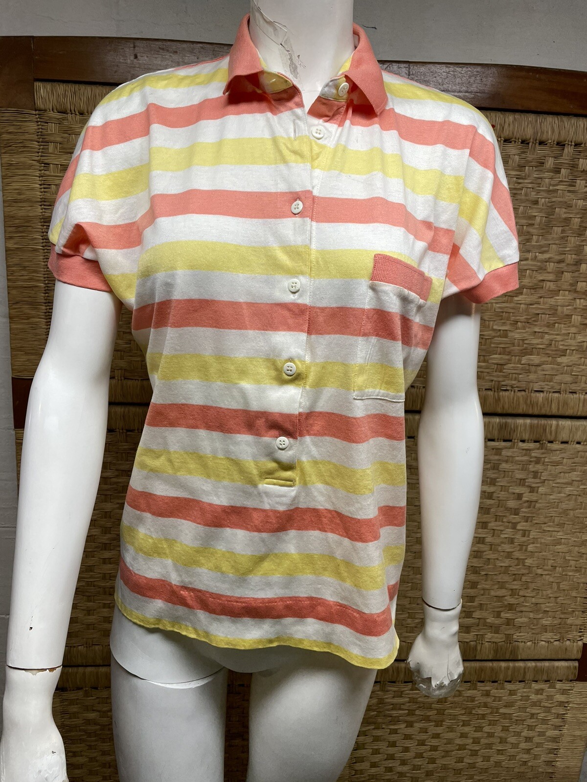 Gucci Vintage Rare Knight Label  Polo Stripe Cap Sleeve Pullover Sz M