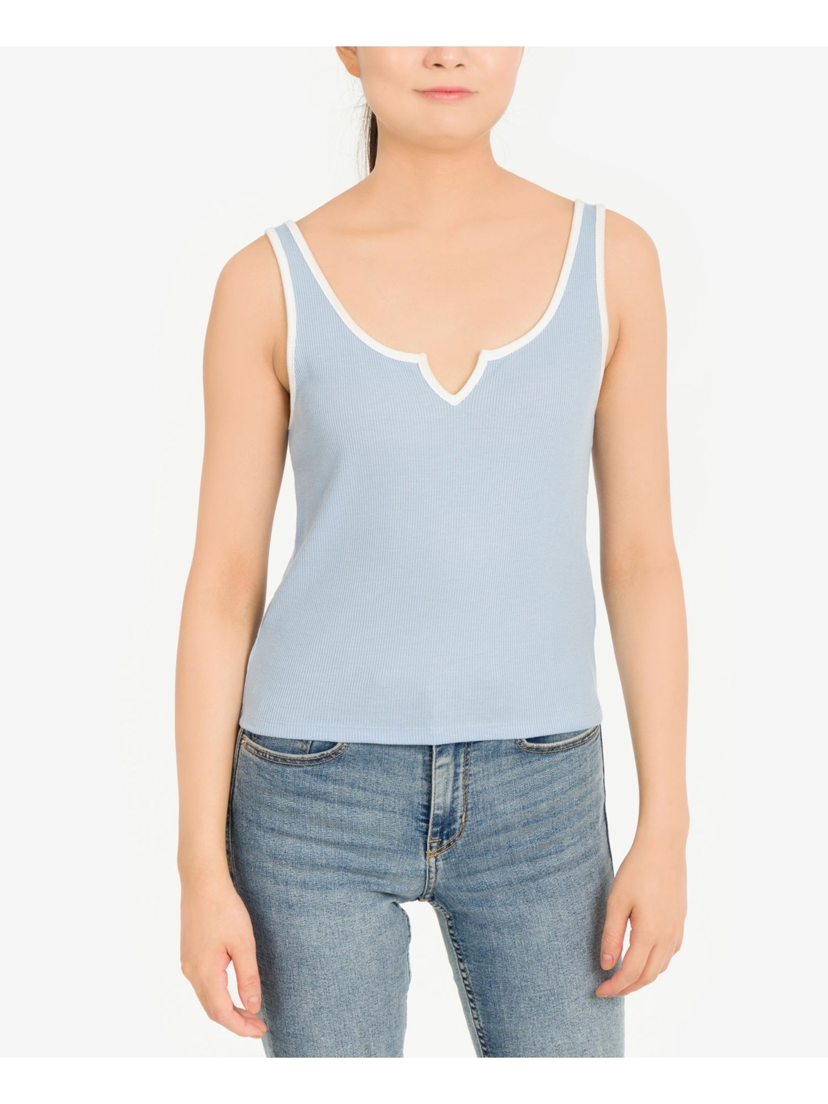 HIPPIE ROSE Womens Light Blue Stretch Sleeveless V Neck Tank Top XL