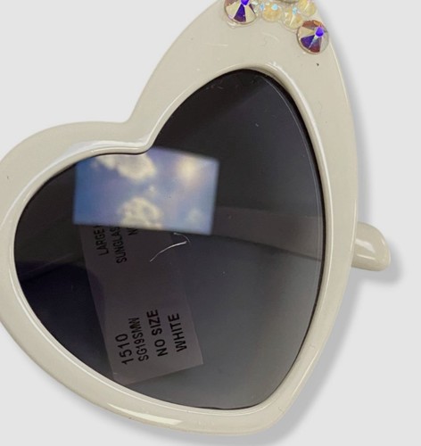 Bari Lynn Kid's Girl's White Crystal Stones Heart Sunglasses One Size - Picture 7 of 7