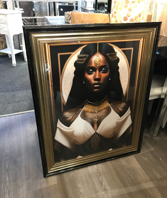 Wandbild Champagnerrahmen Spiegel afrikanische Dame Kunst Design 95x75cm gold schwarz