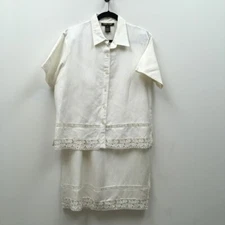 High Point Womens Skirt Set Off White Knee Length Back Slit Lace Ramie Blend L